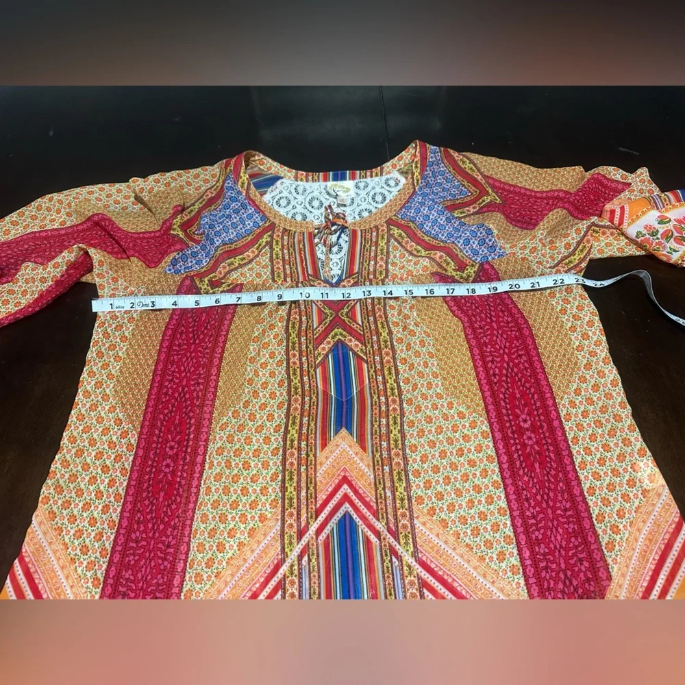 Anthropologie Fig & Flower Boho Flowy Women's Peasant Top XL Patchwork Hippie - Picture 6 of 7